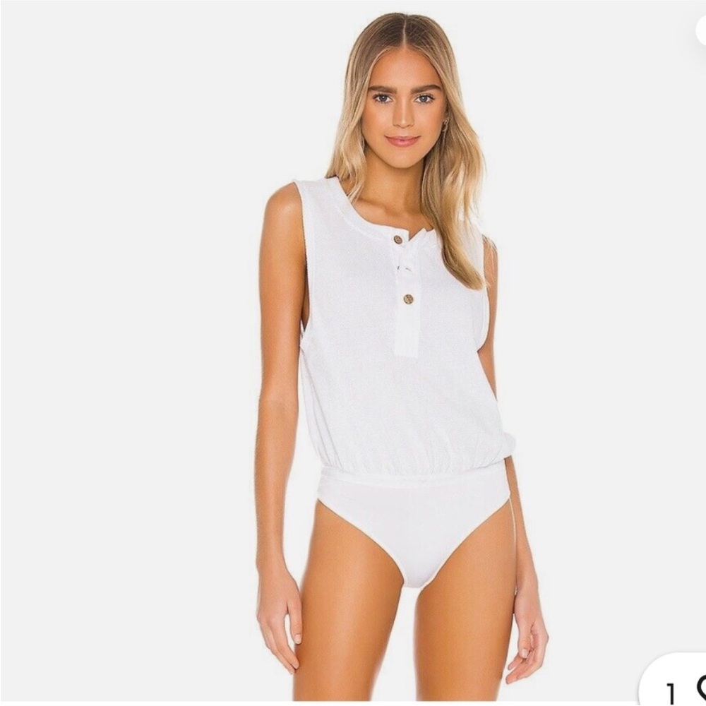 Free People White Sleeveless Bodysuit